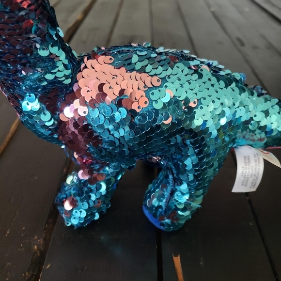 Ty Flippables Tremor Dinosaur Flip Sequin Pink Blue Stuffed Plush Animal Toy - Picture 6 of 8